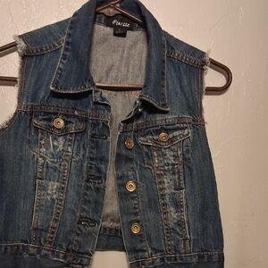 Denim Sleeveless Vest with Button Details